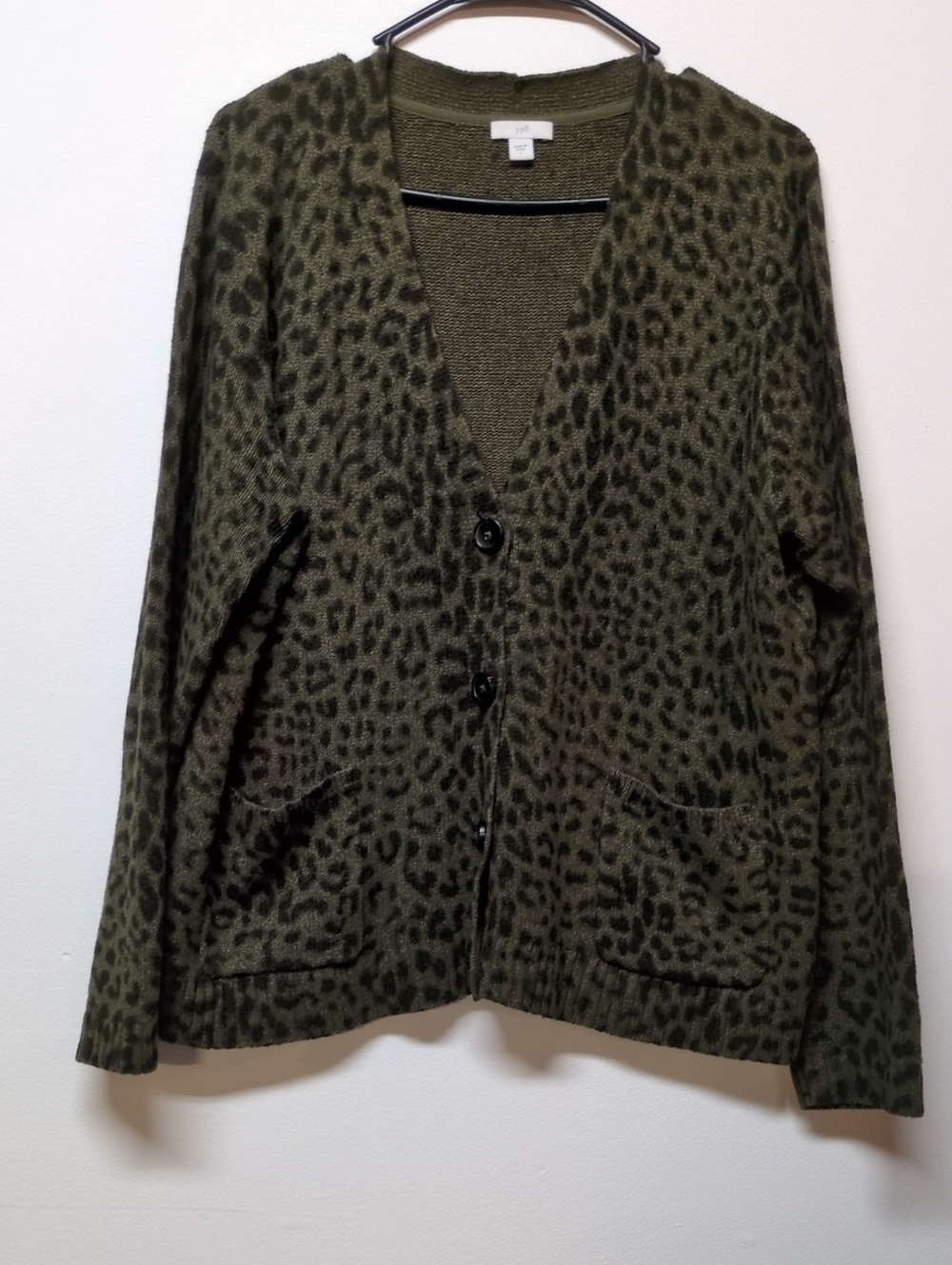 J.Jill Olive Green Leopard Print V-Neck Button Front Cardigan Size L - Picture 1 of 8